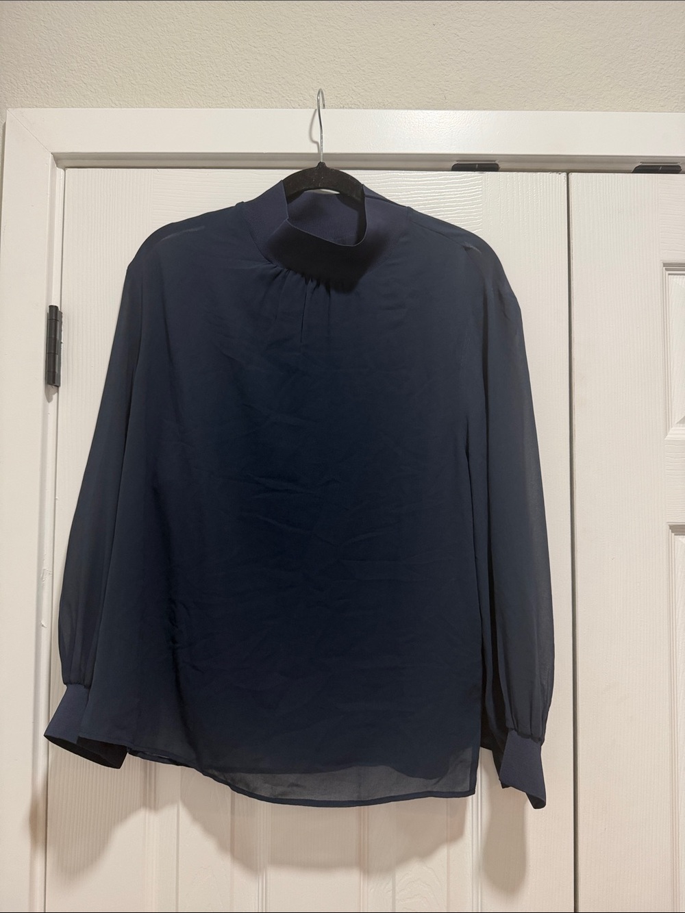 REISS Sandrine Semi Sheer Blouse Navy Large - Picture 6 of 10